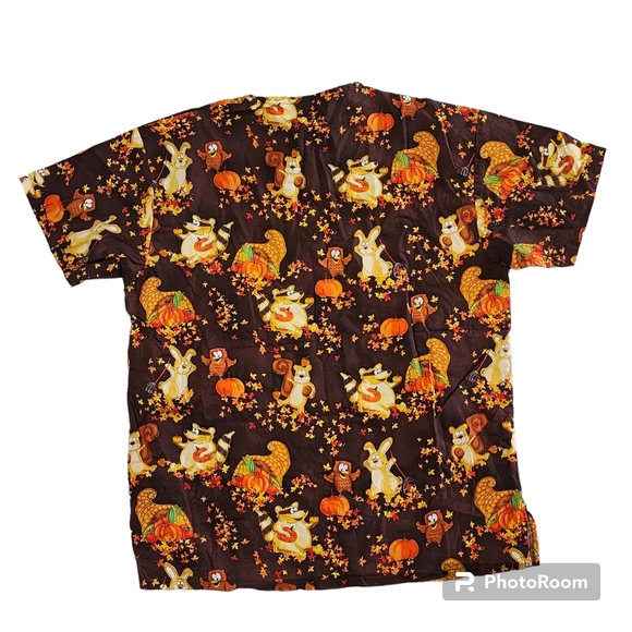 Womens Peaches Scrub Top Size XS Fall Halloween Thanksgiving - Picture 5 of 8